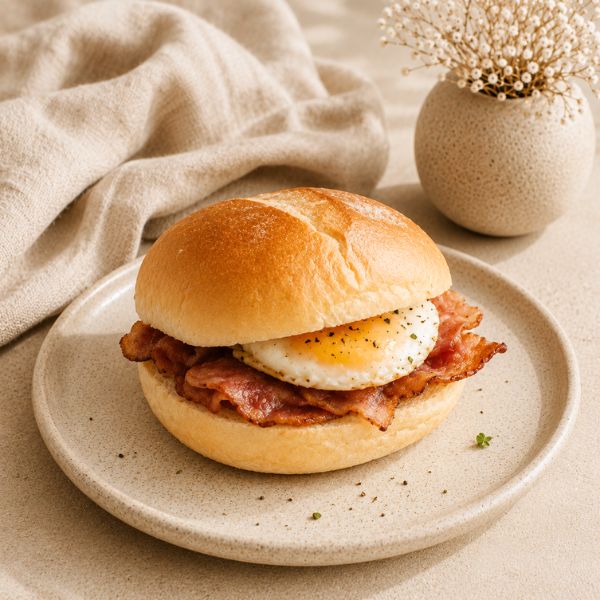 Bacon and egg roll on a plate