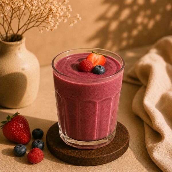 Berry smoothie in a glass with berries