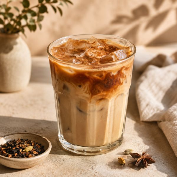 Dirty chai latte in a glass