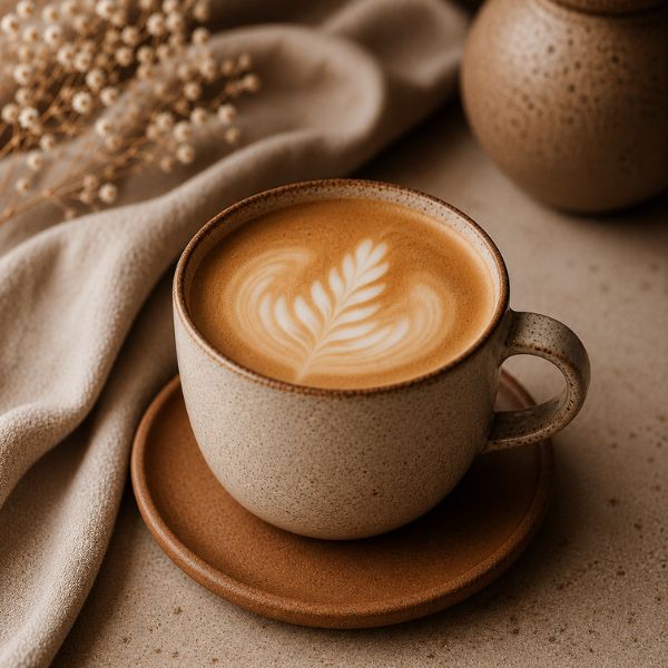 Flat white coffee in a mug