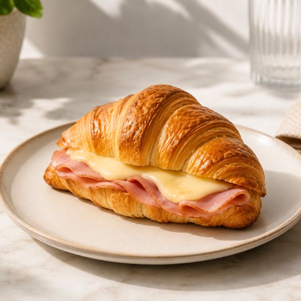 Ham and cheese croissant on a plate