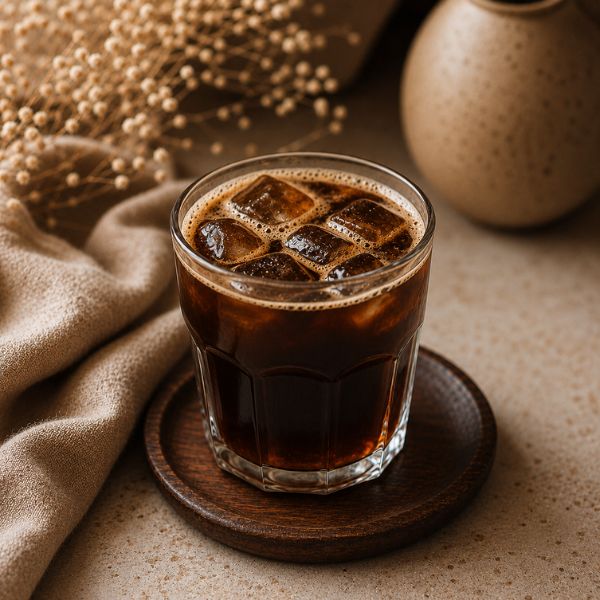 Iced long black in a glass
