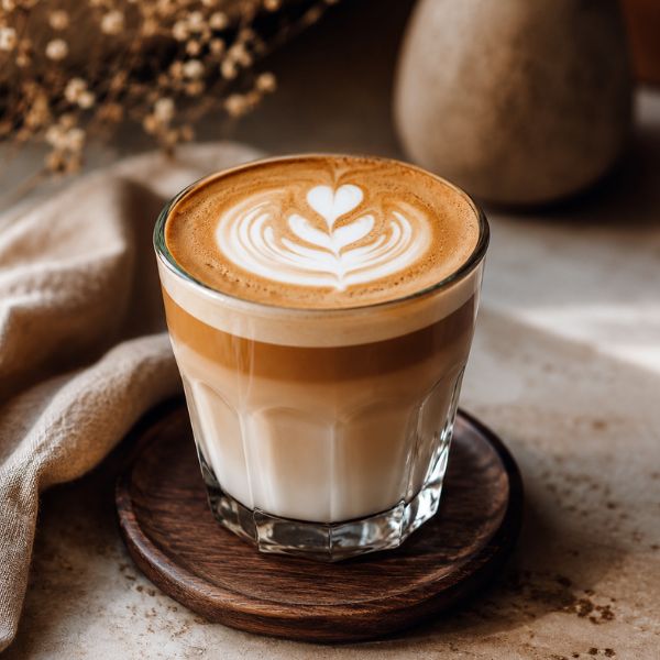 Latte coffee in a glass