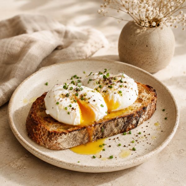 Poached eggs on toast on a plate