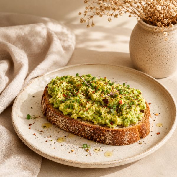 Smashed avocado on toast on a plate