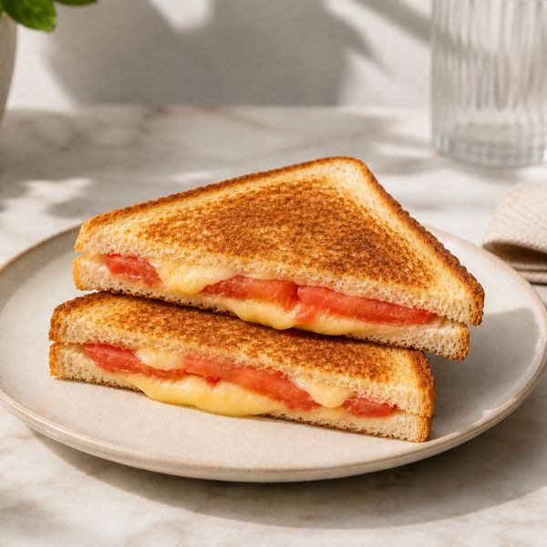 Tomato and cheese toastie on a plate